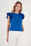 Pamuklu Kolları Fırfırlı Slim Fit Bisiklet Yaka Kadın T Shirt 5864500 SAKS
