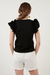 Pamuklu Kolları Fırfırlı Slim Fit Bisiklet Yaka Kadın T Shirt 5864500 SİYAH