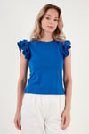 Pamuklu Kolları Fırfırlı Slim Fit Bisiklet Yaka Kadın T Shirt 5864500 SAKS