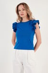 Pamuklu Kolları Fırfırlı Slim Fit Bisiklet Yaka Kadın T Shirt 5864500 SAKS