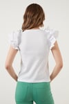 Pamuklu Kolları Fırfırlı Slim Fit Bisiklet Yaka Kadın T Shirt 5864500 BEYAZ