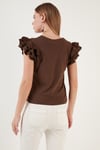 Pamuklu Kolları Fırfırlı Slim Fit Bisiklet Yaka Kadın T Shirt 5864500 KAHVE