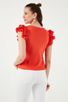 Pamuklu Kolları Fırfırlı Slim Fit Bisiklet Yaka Kadın T Shirt 5864500 NAR ÇİÇEĞİ