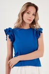 Pamuklu Kolları Fırfırlı Slim Fit Bisiklet Yaka Kadın T Shirt 5864500 SAKS