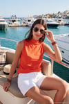 Pamuklu Kolsuz Dik Yaka Kadın T Shirt 5865710 NAR ÇİÇEĞİ