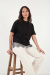 Pamuklu Kontrast Dantel Panelli Salaş Bisiklet Yaka Kadın T Shirt 5866992 SİYAH