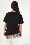 Pamuklu Kontrast Dantel Panelli Salaş Bisiklet Yaka Kadın T Shirt 5866992 SİYAH