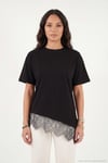 Pamuklu Kontrast Dantel Panelli Salaş Bisiklet Yaka Kadın T Shirt 5866992 SİYAH