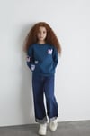 Pamuklu Loose Fit Baskılı Bisiklet Yaka Kız Çocuk Sweat 7S10164-89110 PETROL
