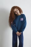Pamuklu Loose Fit Baskılı Bisiklet Yaka Kız Çocuk Sweat 7S10164-89110 PETROL