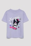 Pamuklu Loose Fit Baskılı Bisiklet Yaka Kız Çocuk T Shirt 7610457-70523 LİLA