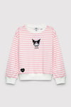 Pamuklu Loose Fit Bisiklet Yaka Desenli Kız Çocuk Sweat 7S10201-91630 PEMBE-BEYAZ