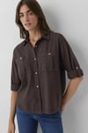Pamuklu Loose Fit Göğüs Cepli Kadın Gömlek 1211383-70240 KAHVE