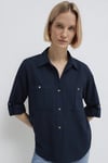 Pamuklu Loose Fit Göğüs Cepli Kadın Gömlek 1211383-70492 LACİVERT