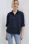 Pamuklu Loose Fit Göğüs Cepli Kadın Gömlek 1211383-70492 LACİVERT