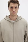 Pamuklu Loose Fit Kapüşonlu Yaka Fermuarlı Erkek Sweat 0S10520-70154 BEJ