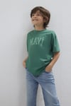 Pamuklu Loose Fit Logo Baskılı Bisiklet Yaka Erkek Çocuk T Shirt 6610484-71697 KOYU YEŞİL