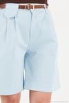 Pamuklu Loose Fit Pileli Kemerli Bermuda Kadın Şort 668YP5439 MAVİ