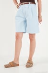 Pamuklu Loose Fit Pileli Kemerli Bermuda Kadın Şort 668YP5439 MAVİ