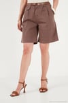 Pamuklu Loose Fit Pileli Kemerli Bermuda Kadın Şort 668YP5439 AÇIK KAHVE