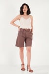 Pamuklu Loose Fit Pileli Kemerli Bermuda Kadın Şort 668YP5439 AÇIK KAHVE
