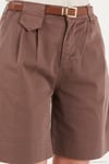 Pamuklu Loose Fit Pileli Kemerli Bermuda Kadın Şort 668YP5439 AÇIK KAHVE