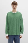 Pamuklu Loose Fit Uzun Kollu Erkek T Shirt 0613038-85916 YEŞİL-BEYAZ