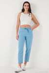 Pamuklu Normal Bel Regular Fit Düz Paça Kadın Pantolon 668YP42282S4 MAVİ