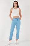 Pamuklu Normal Bel Regular Fit Düz Paça Kadın Pantolon 668YP42282S4 MAVİ