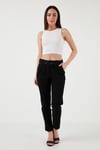 Pamuklu Normal Bel Regular Fit Kemerli Kadın Pantolon 668YP4152 SİYAH
