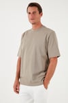 Pamuklu Oversize Bisiklet Yaka Basic Erkek T Shirt 5902365 Vizon Yeşili