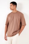 Pamuklu Oversize Bisiklet Yaka Basic Erkek T Shirt 5902365 TOPRAK