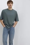 Pamuklu Oversize Bisiklet Yaka Basic Erkek T Shirt 0613113-71598 KOYU YEŞİL