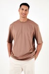 Pamuklu Oversize Bisiklet Yaka Basic Erkek T Shirt 5902365 TOPRAK