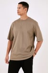 Pamuklu Oversize Bisiklet Yaka Basic Erkek T Shirt 5902365 VİZON