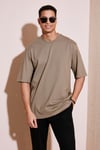Pamuklu Oversize Bisiklet Yaka Basic Erkek T Shirt 5902365 VİZON