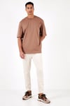 Pamuklu Oversize Bisiklet Yaka Basic Erkek T Shirt 5902365 TOPRAK
