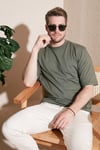 Pamuklu Oversize Bisiklet Yaka Basic Erkek T Shirt 5902365 HAKİ
