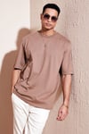 Pamuklu Oversize Bisiklet Yaka Basic Erkek T Shirt 5902365 TOPRAK