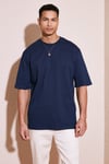 Pamuklu Oversize Bisiklet Yaka Basic Erkek T Shirt 5902365 İNDİGO