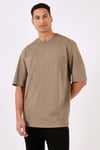 Pamuklu Oversize Bisiklet Yaka Basic Erkek T Shirt 5902365 VİZON