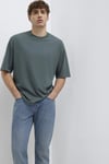 Pamuklu Oversize Bisiklet Yaka Basic Erkek T Shirt 0613113-71598 KOYU YEŞİL