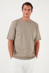 Pamuklu Oversize Bisiklet Yaka Basic Erkek T Shirt 5902365 Vizon Yeşili