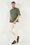 Pamuklu Oversize Bisiklet Yaka Basic Erkek T Shirt 5902365 HAKİ