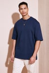 Pamuklu Oversize Bisiklet Yaka Basic Erkek T Shirt 5902365 İNDİGO