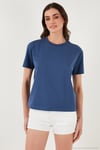 Pamuklu Oversize Fit Bisiklet Yaka Kadın T Shirt 5866097 İNDİGO