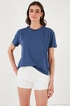 Pamuklu Oversize Fit Bisiklet Yaka Kadın T Shirt 5866097 İNDİGO