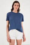 Pamuklu Oversize Fit Bisiklet Yaka Kadın T Shirt 5866097 İNDİGO