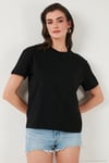 Pamuklu Oversize Fit Bisiklet Yaka Kadın T Shirt 5866097 SİYAH