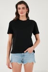 Pamuklu Oversize Fit Bisiklet Yaka Kadın T Shirt 5866097 SİYAH